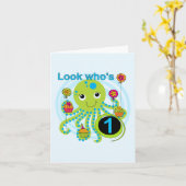 Octopus 1e Verjaardag T-shirts en geschenken Kaart (Gele Bloem)