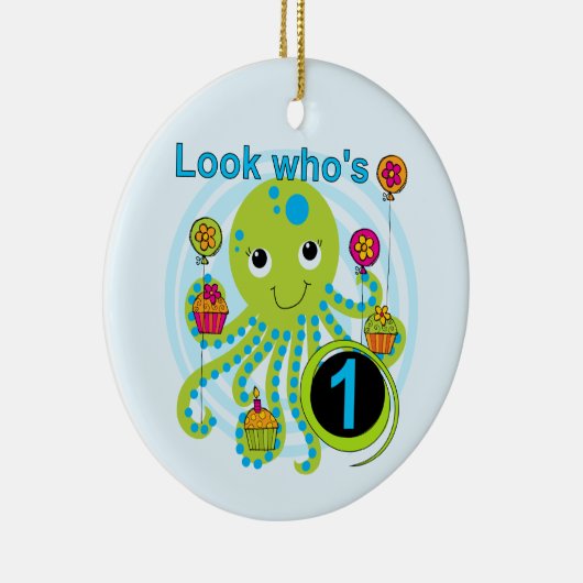 Octopus 1e Verjaardag T-shirts en geschenken Keramisch Ornament (Rechts)