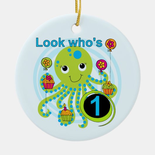 Octopus 1e Verjaardag T-shirts en geschenken Keramisch Ornament (Voorkant)