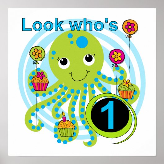 Octopus 1e Verjaardag T-shirts en geschenken Poster (Voorkant)