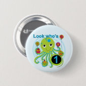 Octopus 1e Verjaardag T-shirts en geschenken Ronde Button 5,7 Cm (Voorkant /achterkant)