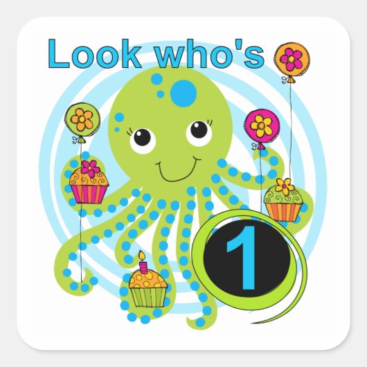 Octopus 1e Verjaardag T-shirts en geschenken Vierkante Sticker (Voorkant)