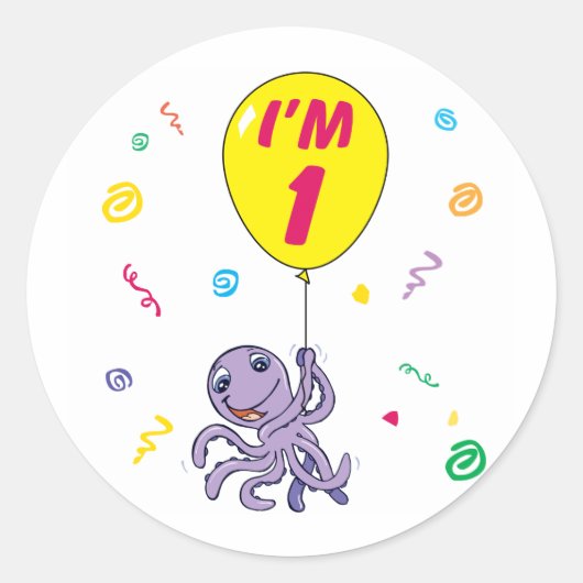 Octopus 1st Birthday Ronde Sticker (Voorkant)