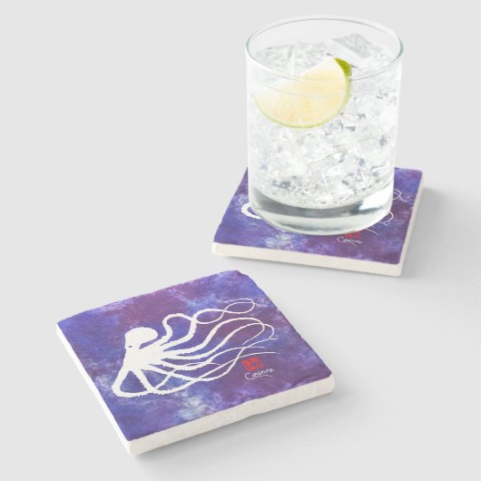 Octopus 2 White - marmer Onderzetter (Zijkant)