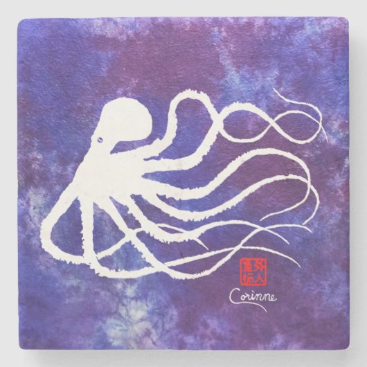 Octopus 2 White - marmer Onderzetter (Voorkant)