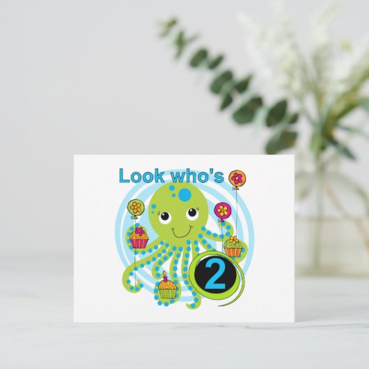 Octopus 2e Verjaardag T shirten en geschenken Briefkaart (Staand voorkant)