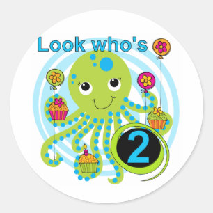 Octopus 2e Verjaardag T shirten en geschenken Ronde Sticker