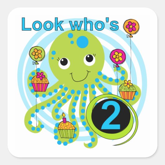 Octopus 2e Verjaardag T shirten en geschenken Vierkante Sticker (Voorkant)