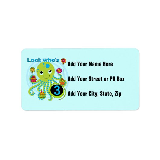 Octopus 3e verjaardag T-shirts en geschenken Etiket (Voorkant)