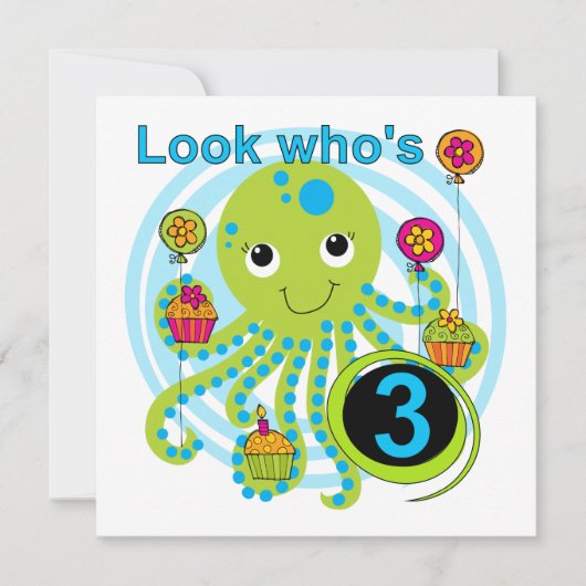 Octopus 3e verjaardag T-shirts en geschenken Kaart (Voorkant)