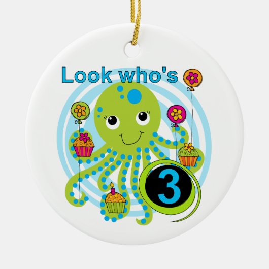 Octopus 3e verjaardag T-shirts en geschenken Keramisch Ornament (Voorkant)