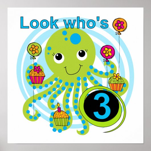 Octopus 3e verjaardag T-shirts en geschenken Poster (Voorkant)