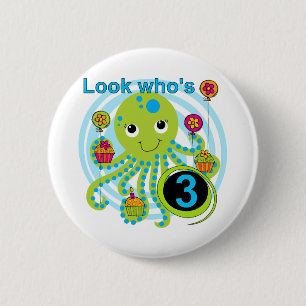 Octopus 3e verjaardag T-shirts en geschenken Ronde Button 5,7 Cm