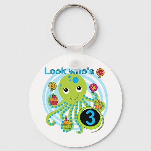 Octopus 3e verjaardag T-shirts en geschenken Sleutelhanger (Voorkant)