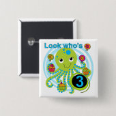 Octopus 3e verjaardag T-shirts en geschenken Vierkante Button 5,1 Cm (Voorkant /achterkant)