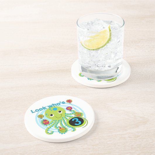 Octopus 3e verjaardag T-shirts en geschenken Zandsteen Onderzetter (Zijkant)