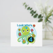 Octopus 4th Birthday T shirten en geschenken Briefkaart (Staand voorkant)