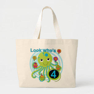 Octopus 4th Birthday T shirten en geschenken Grote Tote Bag