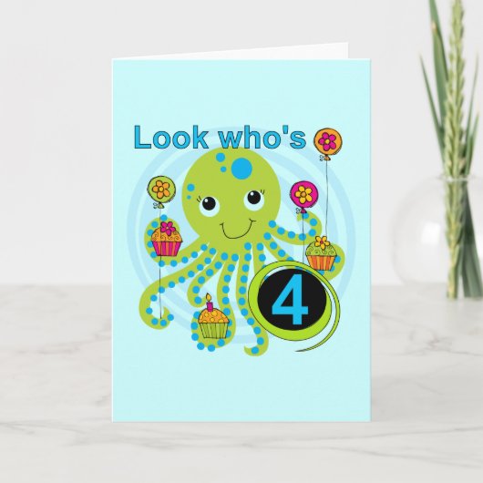 Octopus 4th Birthday T shirten en geschenken Kaart (Voorkant)