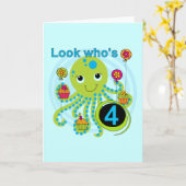 Octopus 4th Birthday T shirten en geschenken Kaart (Gele Bloem)