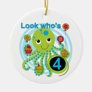 Octopus 4th Birthday T shirten en geschenken Keramisch Ornament