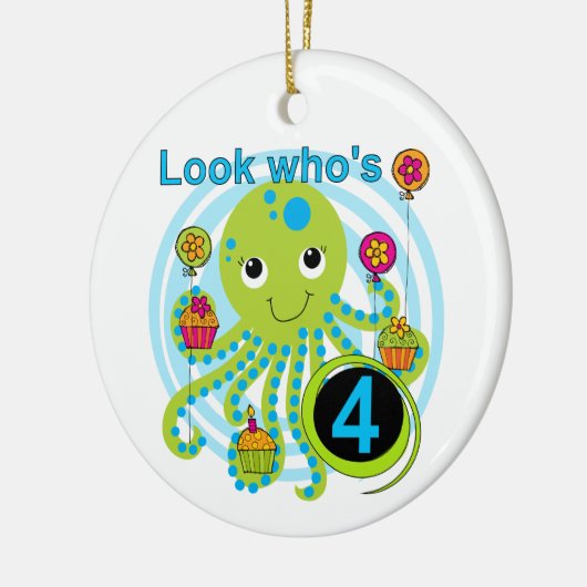 Octopus 4th Birthday T shirten en geschenken Keramisch Ornament (Links)
