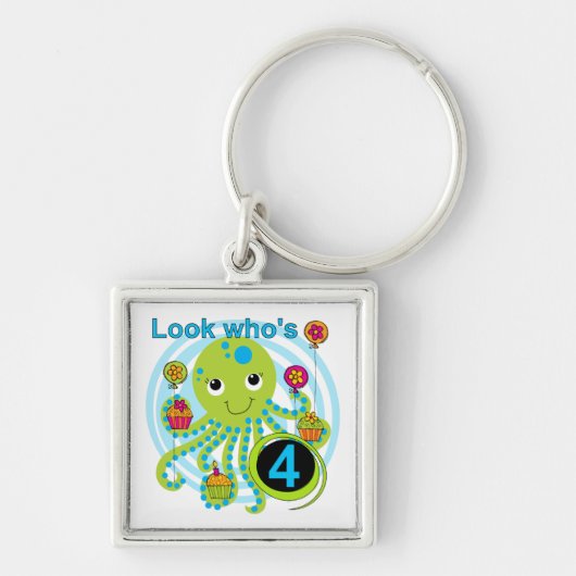 Octopus 4th Birthday T shirten en geschenken Sleutelhanger (Voorkant)