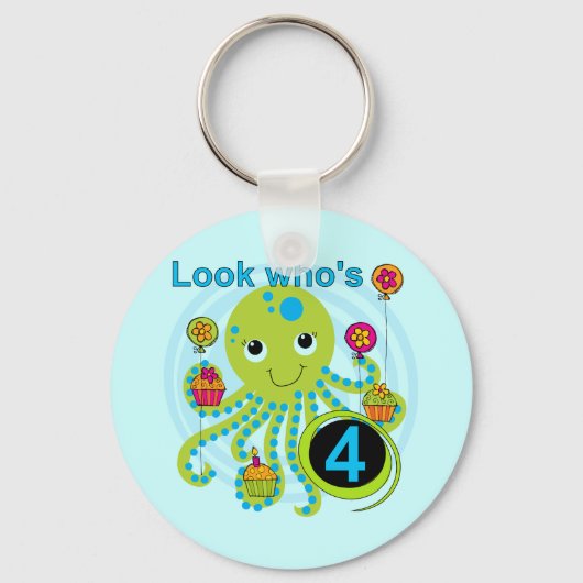 Octopus 4th Birthday T shirten en geschenken Sleutelhanger (Voorkant)