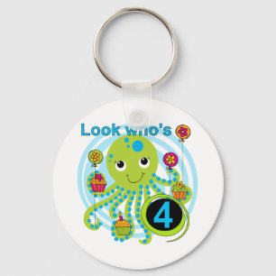 Octopus 4th Birthday T shirten en geschenken Sleutelhanger