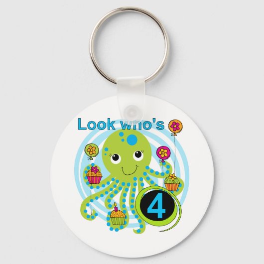Octopus 4th Birthday T shirten en geschenken Sleutelhanger (Voorkant)