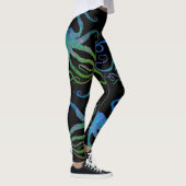Octopus 6 Blauw/Groen op Zwart - Leggings (Rechts)