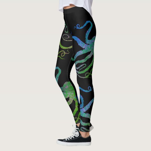 Octopus 6 Blauw/Groen op Zwart - Leggings (Links)