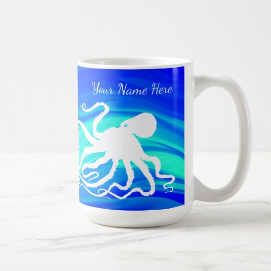 Octopus 6 op Blauw Groen - 450 ml Mok (Rechts)