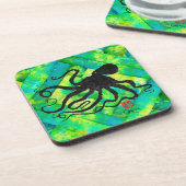 Octopus 6 op blauw/groen - harde plastic Onderzett Drankjes Onderzetter (Linkerzijde)