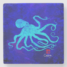 Octopus 6 op blauw - marmer Onderzetter