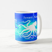 Octopus 6 op Blue Green, Seward - 15 oz. Mok (Voorkant rechts)
