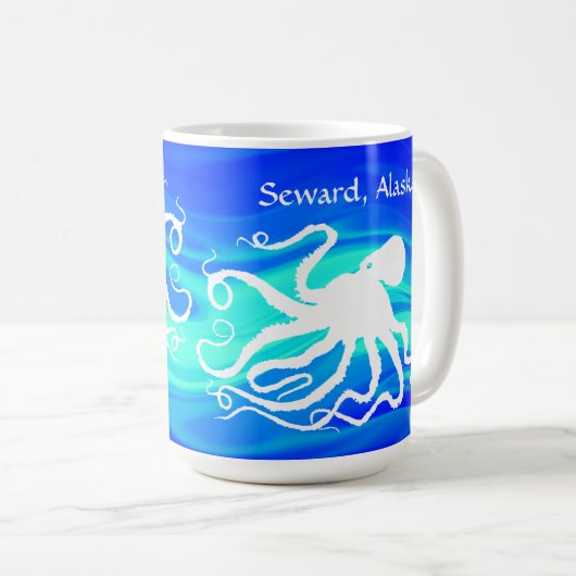 Octopus 6 op Blue Green, Seward - 15 oz. Mok (Voorkant rechts)