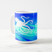 Octopus 6 op Blue Green, Seward - 15 oz. Mok (Voorkant links)