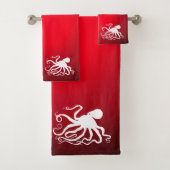 Octopus 6 op rood - Bathroom doekset Bad Handdoek (Insitu)