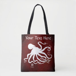 Octopus 6 op rood - Middelgrote Canvas tas