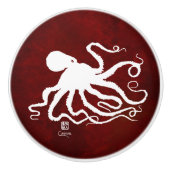 Octopus 6 White op Red L - Knob Keramische Knop (Voorkant)