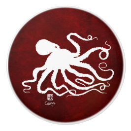 Octopus 6 White op Red L - Knob Keramische Knop