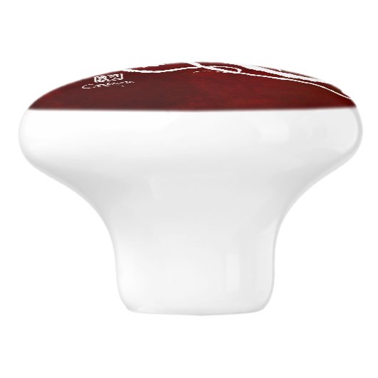 Octopus 6 White op Red L - Knob Keramische Knop (Zijkant)