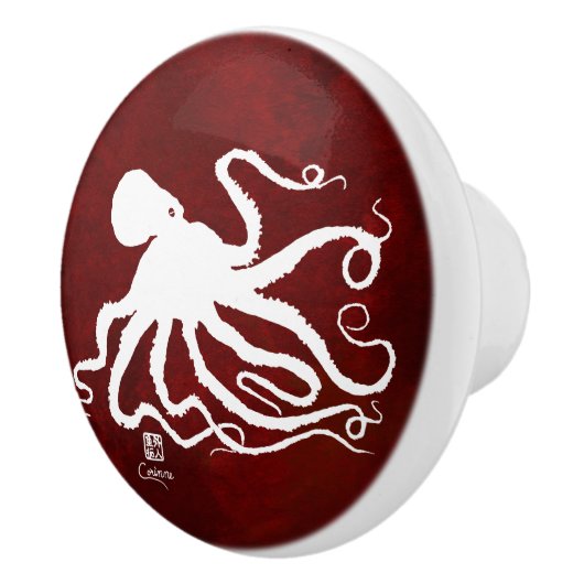 Octopus 6 White op Red L - Knob Keramische Knop (Rechts)