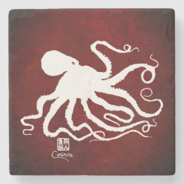 Octopus 6 White op rood - marmer Onderzetter