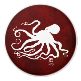 Octopus 6 White op rood r - Knob Keramische Knop