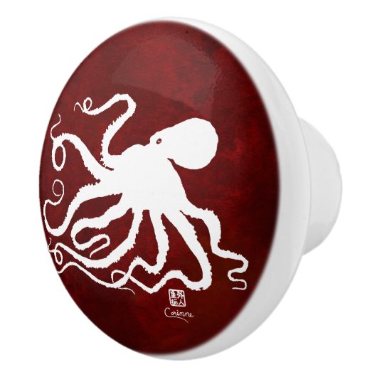 Octopus 6 White op rood r - Knob Keramische Knop (Rechts)