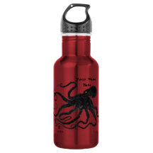 Octopus 6 zwart op rood - 18 oz. Waterfles