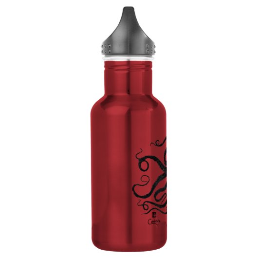 Octopus 6 zwart op rood - 18 oz. Waterfles Waterfles (Links)