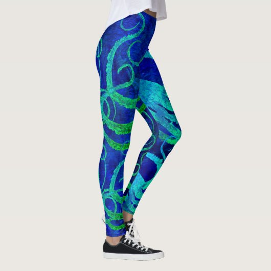 Octopus 8 Blauw Groen - Leggings (Rechts)